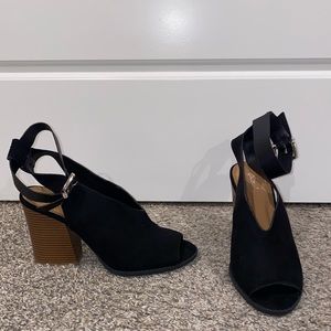 Qupid Ankle Buckle Open Toe Heels